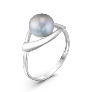 Кольцо из серебра с культ.серым жемчугом родированное