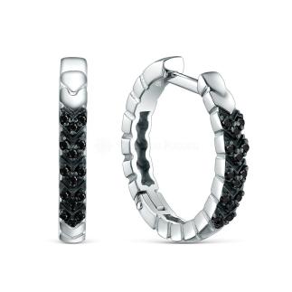 Серьги из серебра с чёрными фианитами родированные