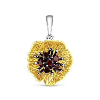 Подвеска из серебра с нат.гранатом и золочением родированные