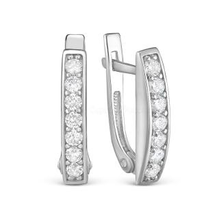 Серьги из серебра с фианитами родированные