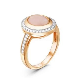 Кольцо из золочёного серебра с нат. опалом и фианитами