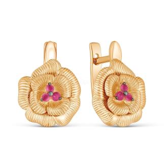 Серьги из золочёного серебра с нат. рубином