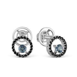 Серьги-пусеты из серебра с нат.лондон топазом и фианитами родированные