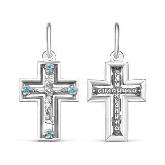 Крест из серебра с фианитами родированный - 2,7 см
