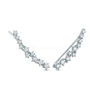 Серьги-продёвки из серебра с фианитами родированные