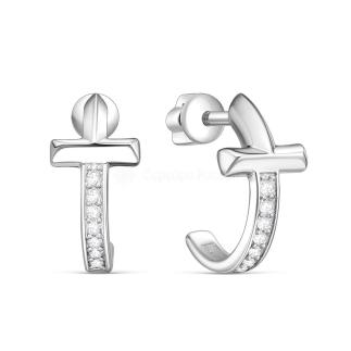 Серьги-пусеты из серебра с фианитами родированные