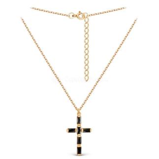 Колье Крест из золочёного серебра с чёрными фианитами