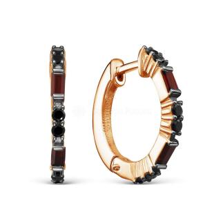 Серьги из золочёного серебра с нат.гранатом, нат.шпинелью и родированием