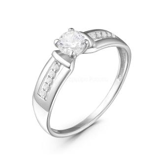 Кольцо из серебра с фианитами родированное