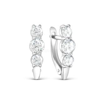 Серьги из серебра с фианитами родированные