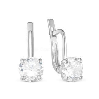 Серьги из серебра с фианитами родированные