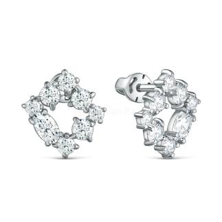 Серьги-пусеты из серебра с фианитами родированные