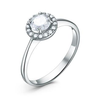 Кольцо из серебра с фианитами родированное