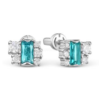 Серьги-пусеты из серебра с пл.кварцем цв.лондон топаз и фианитами