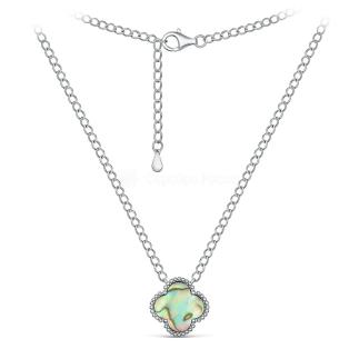 Колье из серебра с перламутром родированное - Клевер, четырёхлистник