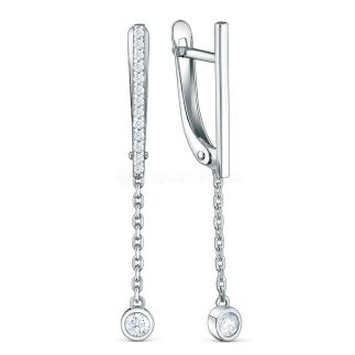 Серьги из серебра с фианитами родированные