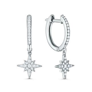 Серьги из серебра с фианитами родированные