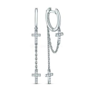 Серьги из серебра с фианитами родированные - Крестики, цепочки