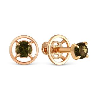 Серьги-пусеты из золочёного серебра с нат.турмалином