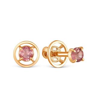 Серьги-пусеты из золочёного серебра с нат.турмалином мульти