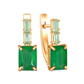 Серьги из золочёного серебра с агатом и плавленым мятным кварцем 