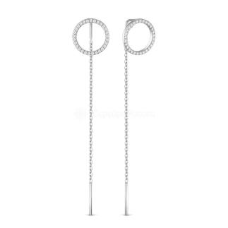 Серьги-продёвки из серебра с фианитами родированные