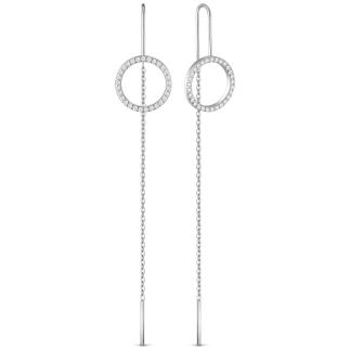 Серьги-продёвки из серебра с фианитами родированные