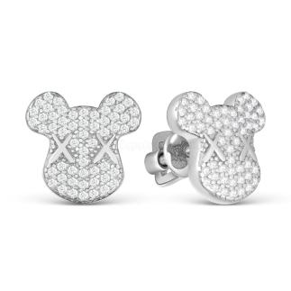 Серьги-пусеты из серебра с фианитами родированные