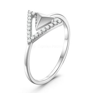 Кольцо из серебра с фианитами родированное - Треугольник