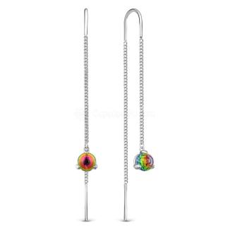 Серьги-продёвки из серебра с кристаллами Премиум Австрия зелёный мистик родированные