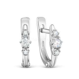 Серьги из серебра с фианитами родированные