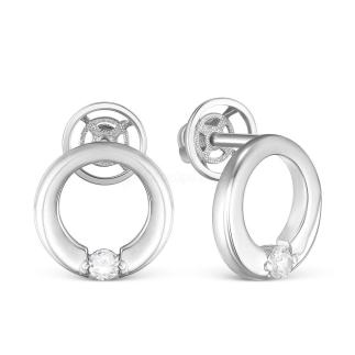 Серьги-пусеты из серебра с фианитами родированные