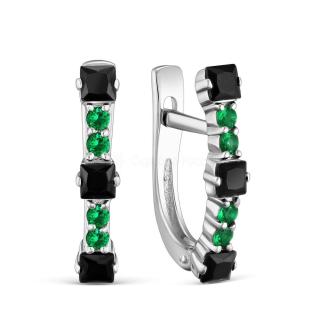 Серьги из серебра с пл.чёрным и зелёным кварцем родированные
