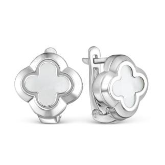 Серьги из серебра с белым перламутром родированные