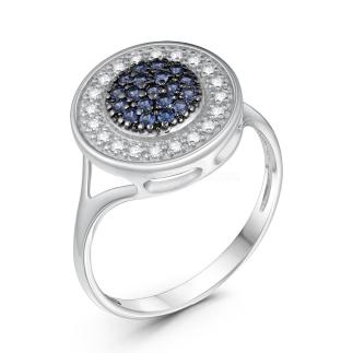 Кольцо из серебра с наношпинелью и фианитами родированное