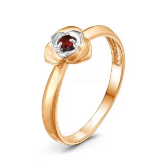 Кольцо из золочёного серебра с нат.гранатом и родированием