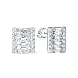 Серьги-пусеты из серебра с фианитами родированные