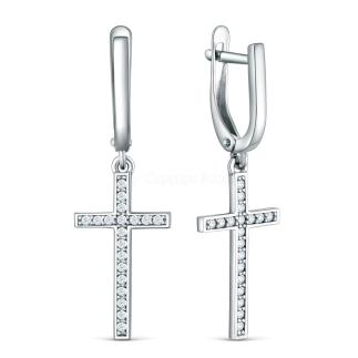 Серьги Кресты из серебра с фианитами родированные