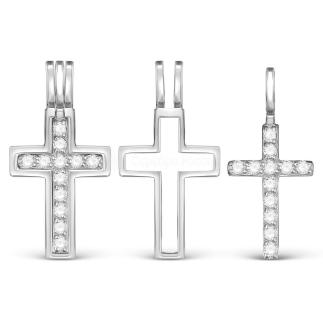 Подвеска-трансформер из серебра с фианитами родированная - Крест