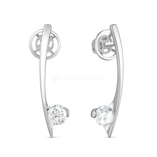 Серьги-пусеты из серебра с фианитами родированные