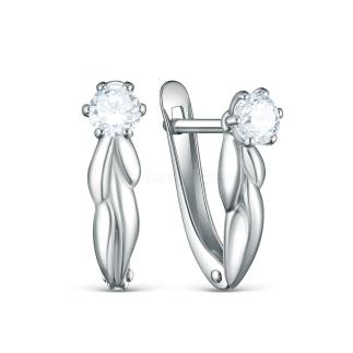 Серьги из серебра с фианитами родированные