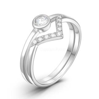 Кольцо двойное из серебра с фианитами родированное