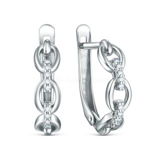 Серьги из серебра с фианитами родированные