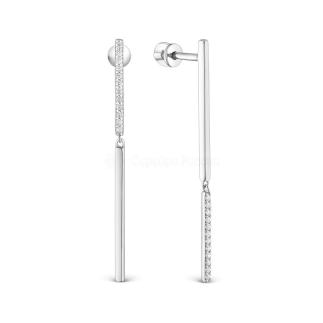 Серьги-пусеты из серебра с фианитами родированные