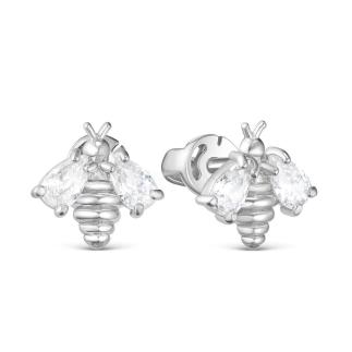 Серьги-пусеты из серебра с фианитами родированные