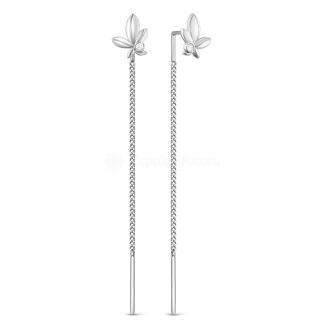 Серьги-продёвки из серебра с фианитами родированные