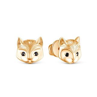Серьги-пусеты из золочёного серебра с фианитами - Кошки