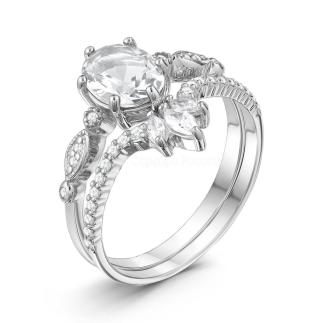 Кольцо двойное из серебра с фианитами родированное