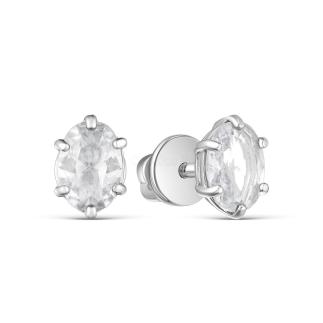 Серьги-пусеты из серебра с фианитами родированные