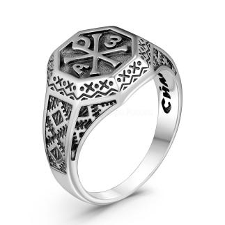 Печатка религиозная из серебра с чернением родированная - Хризма